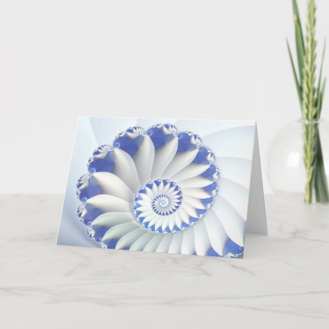 Beautiful Blue & White Sea Shell Fine Fractal Art Card (Front)