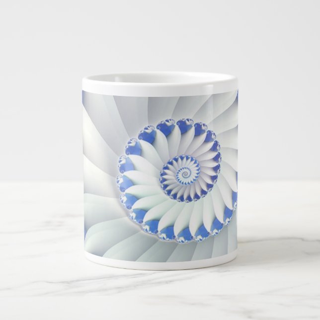 Beautiful Blue & White Sea Shell Fine Fractal Art Large Coffee Mug (Front)