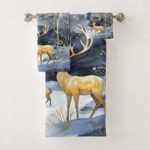 Beautiful Blue Winter Woods Scene Bath Towel Set