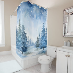 Beautiful Blue Winter Woods Scene Shower Curtain