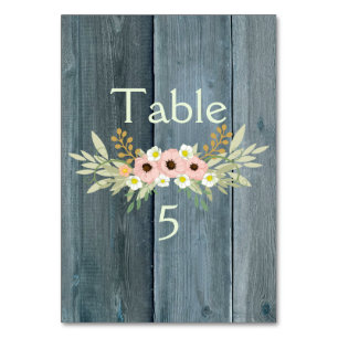 Beautiful blue wood floral table number