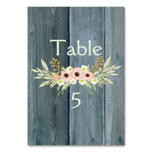 Beautiful blue wood floral table table number (Front)