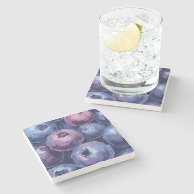 Beautiful Blueberries | Fruit Painting Stone Coaster (Side)