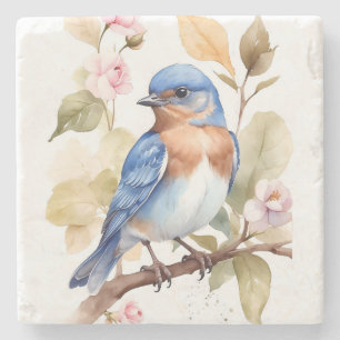 Beautiful Bluebird Watercolor Painting Stone Coaster