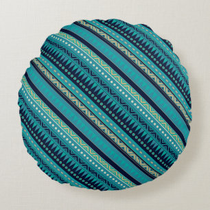 Beautiful Blues Geometric Stripe Round Cushion