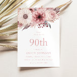 Beautiful Blush Boho Floral 90th Birthday Party Invitation<br><div class="desc">Beautiful Blush Boho Floral 90th Birthday Party Invitation
See our collection for many more invitations and matching items

Also available as a digital downloadable invitation.</div>