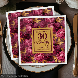 Beautiful Blush Burgundy Gold 30th Birthday Party Napkin
