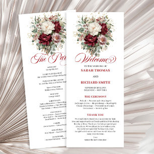 Beautiful Blush Burgundy Wedding Program Long Programme