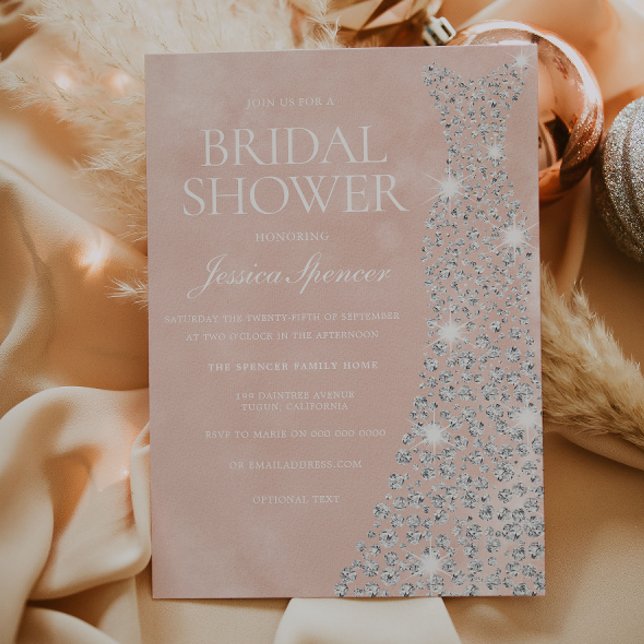 Beautiful Blush Diamond Dress Bridal Shower Invitation (Creator Uploaded)