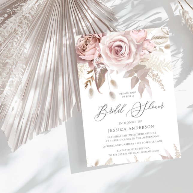 Beautiful Blush Dusty Rose & Ivory Bridal Shower Invitation (Creator Uploaded)