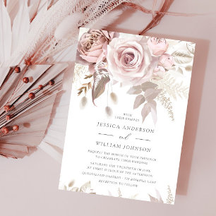 Beautiful Blush Dusty Rose & Ivory Wedding Invitation