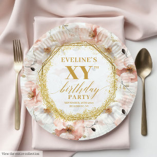 Beautiful Blush Floral Birthday Party Paper Plates