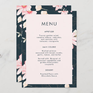 Beautiful Blush Floral Blue Wedding Menu