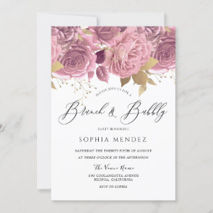 Beautiful Blush Floral Bridal Shower Brunch Bubbly Invitation