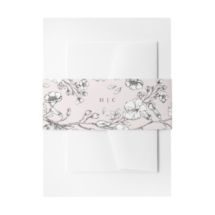 Beautiful Blush Floral Monogram Sketched Wedding Invitation Belly Band