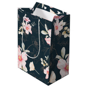 Beautiful Blush Floral Pattern Blue Medium Gift Bag