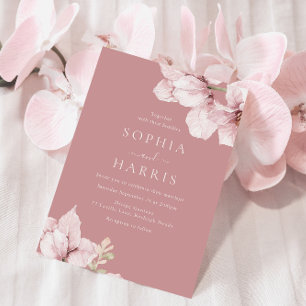 Beautiful Blush Floral Petals Dusty Rose Wedding Invitation