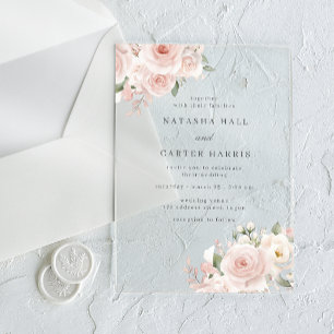 Beautiful Blush Flowers Elegant Wedding Acrylic Invitations