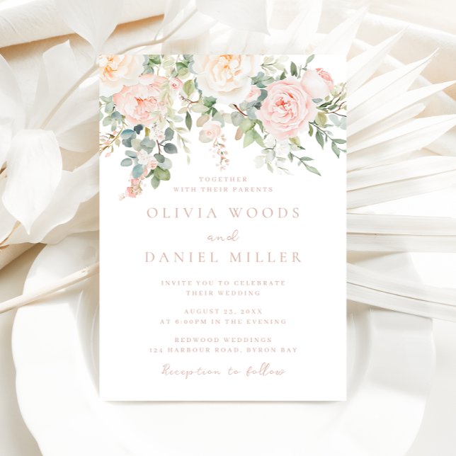 Beautiful Blush Flowers Spring Wedding Invitation (Creator Uploaded)