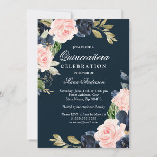 Beautiful Blush & Navy Elegant Quinceanera Party Invitation