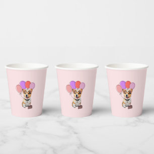 Beautiful Blush Pink - Corgi Birthday Paper Cups