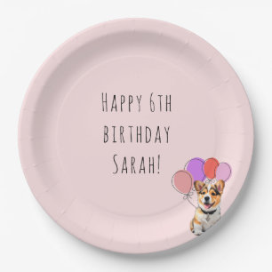 Beautiful Blush Pink - Corgi Birthday Paper Plate
