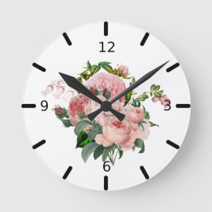 Beautiful Blush Pink Floral Bouquet Round Clock