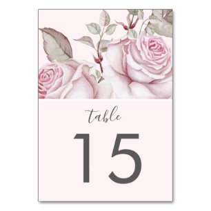 Beautiful Blush Pink Roses Wedding Table Number