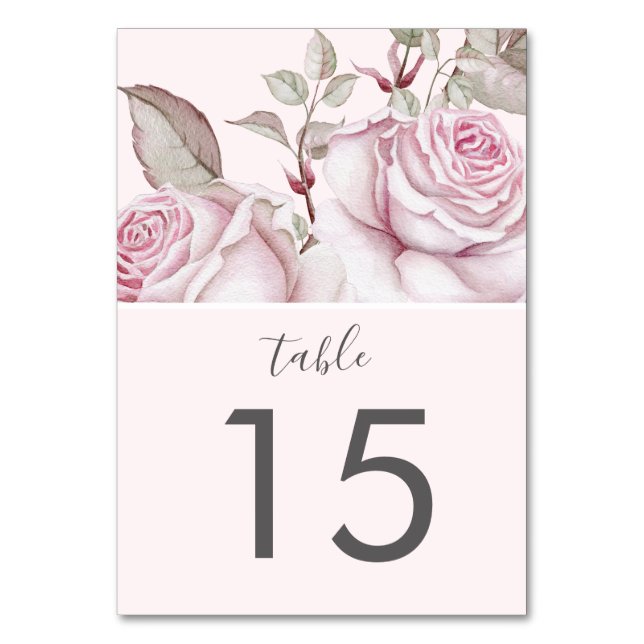 Beautiful Blush Pink Roses Wedding Table Number (Front)