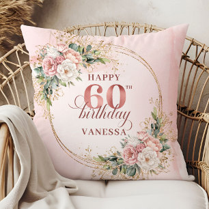 Beautiful Blush Pink Watercolor Boho 60th birthday Cushion