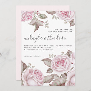 Beautiful Blush Pink Watercolor Roses Invitation