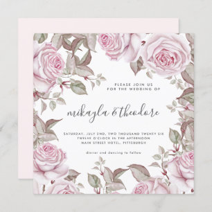Beautiful Blush Pink Watercolor Roses Wedding Invitation