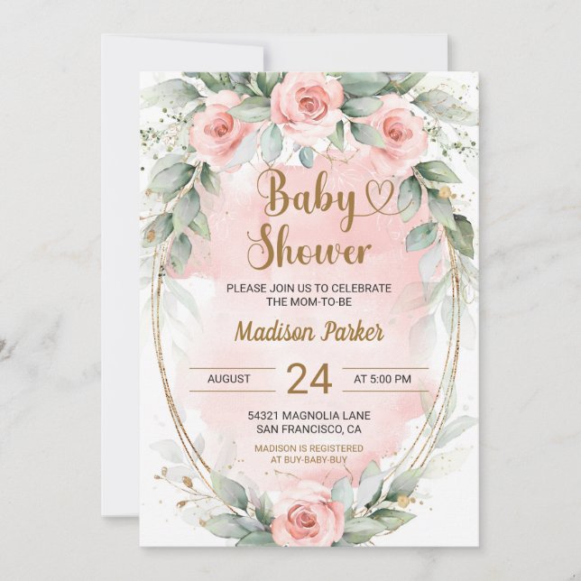 Beautiful Blush Roses Baby Shower Invitation (Front)