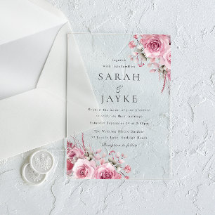 Beautiful Blush Roses Elegant Wedding Acrylic Invitations