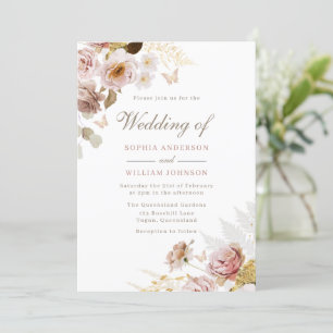 Beautiful Blush White Rose Flowers Wedding Invitation