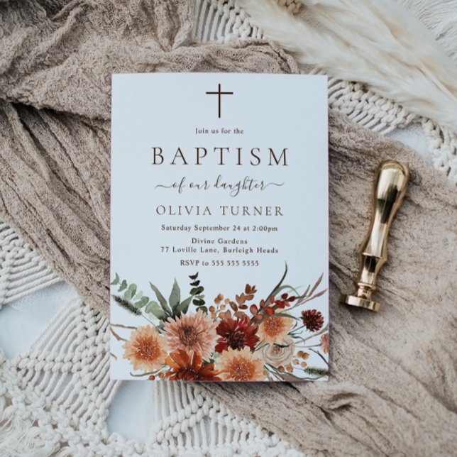 Beautiful Boho Autumn Flowers Baptism Invitation (Creator Uploaded)