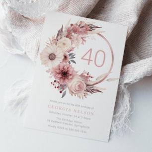Beautiful Boho Blush 40th Birthday Party Invitation