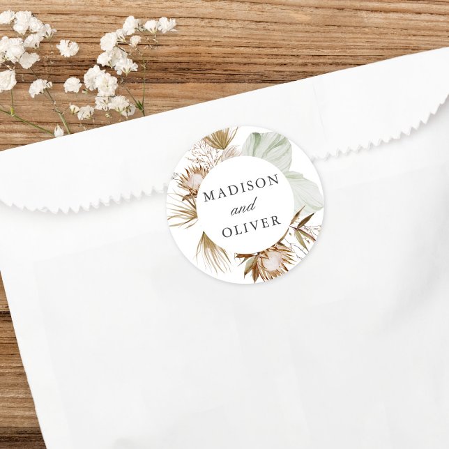 Beautiful Boho Botanical Wedding Favour Classic Round Sticker (Creator Uploaded)