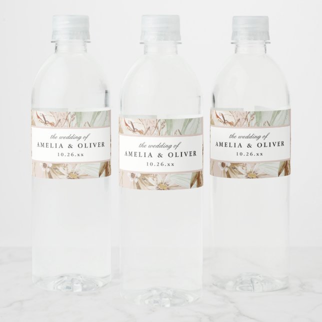 Beautiful Boho Botanical Wedding Water Bottle Label (Bottles)