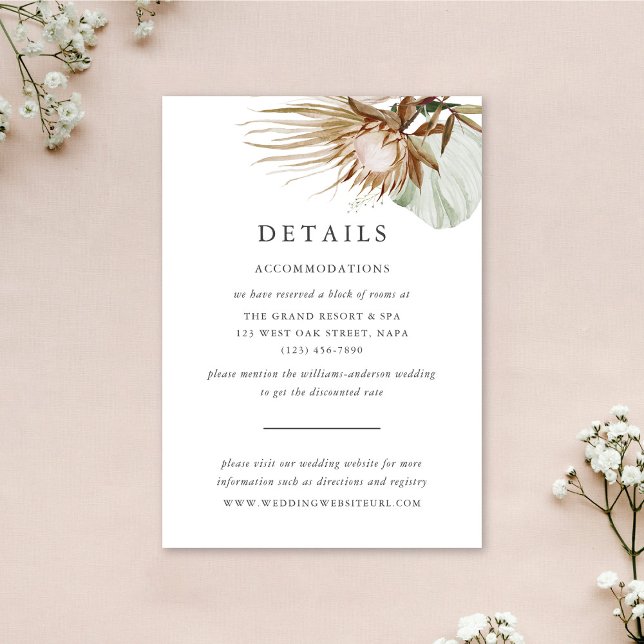 Beautiful Boho Botanical White Wedding Details Enclosure Card (Creator Uploaded)