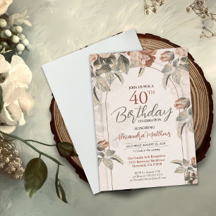 Beautiful Boho Floral 40th Birthday or Custom Age Invitation