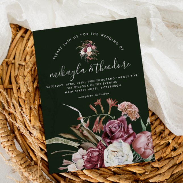 Beautiful Boho Floral on Green Photo Invitation (Creator Uploaded)