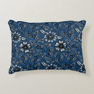Beautiful Boho Flowers   Classic Blue Decorative Cushion