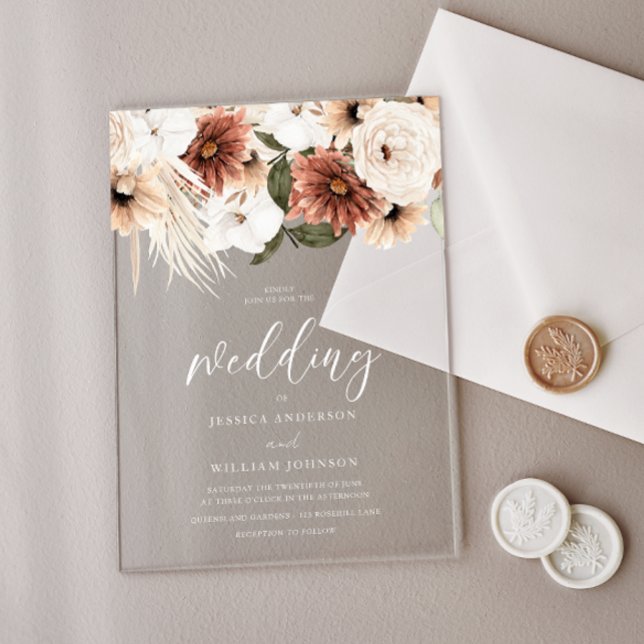 Beautiful Boho Flowers Frosted Wedding Acrylic Invitations (Creator Uploaded)