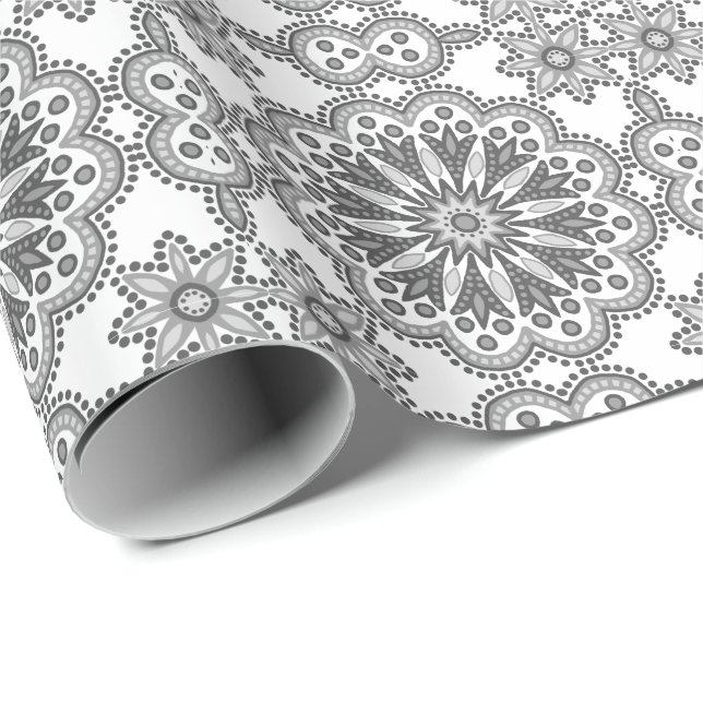 Beautiful Boho Grey and White Talavera Tile Wrapping Paper (Roll Corner)