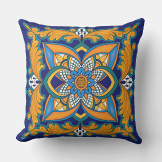 Beautiful Boho Italian Tile Outdoor Pillow