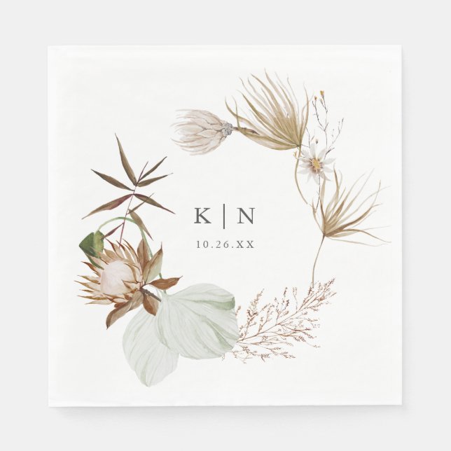 Beautiful Boho Minimalist Botanical Wedding  Napkin (Front)