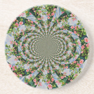 Beautiful boho pink, red roses, watercolor floral coaster