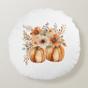Beautiful boho pumpkin and floral patterns round cushion