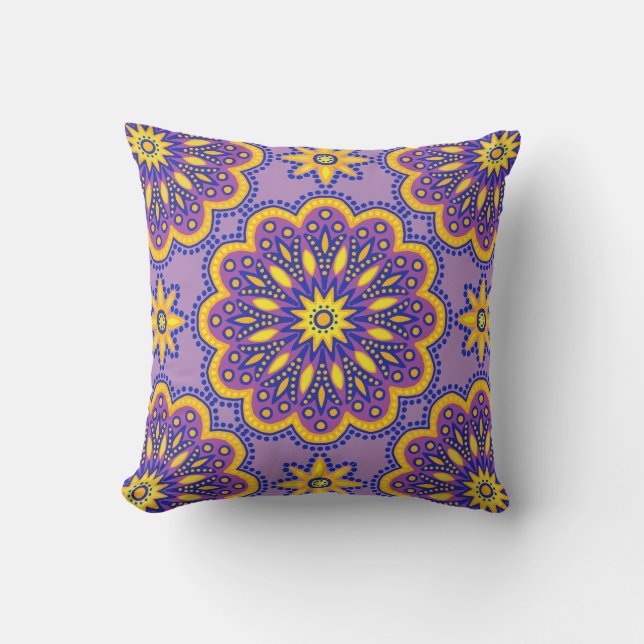 Beautiful Boho Purple Talavera Tile Cushion (Front)